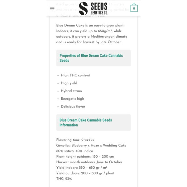 เมล็ดกัญชา Blue Dream Cake (FEM) ใหม่ 2025 * - Seeds Genetics.Co - Image 4