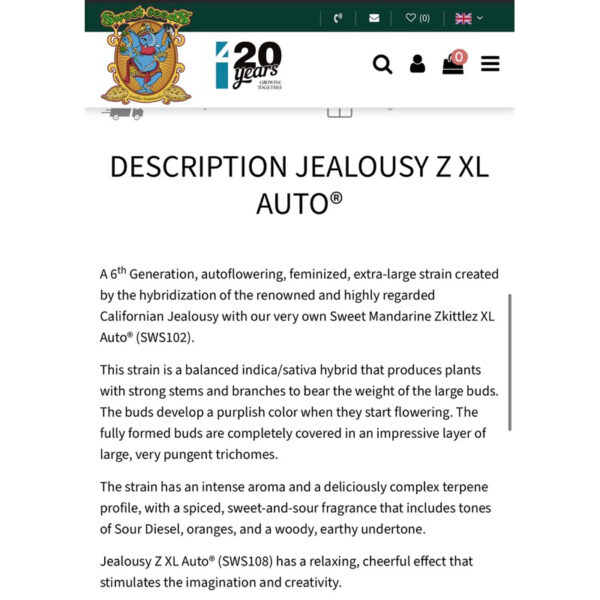 เมล็ดกัญชา Jealousy Z XL (Auto) - Sweet Seeds - Image 3